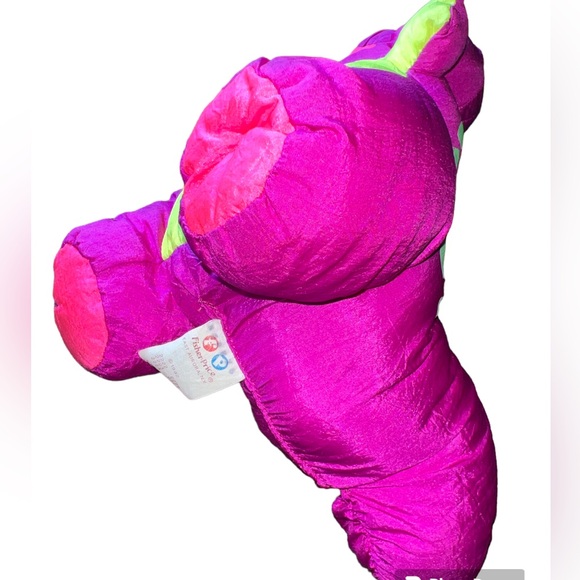 Vtg Fisher Price Puffalump Plush Purple Dinosaur Parachute Nylon Squeaks 1992 - Picture 3 of 5